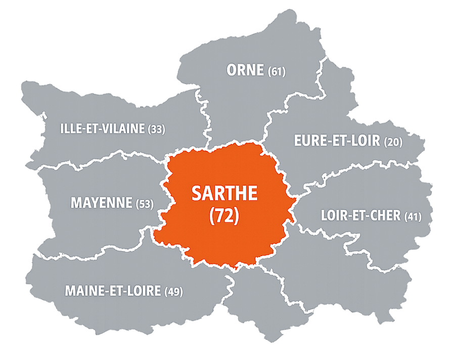 Carte de la zone d'intervention de Valtor Énergie en Sarthe